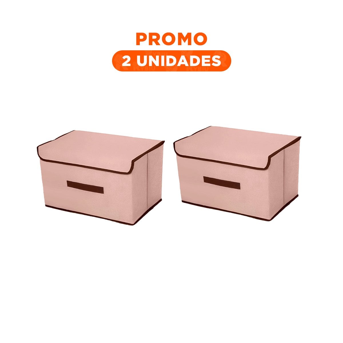 PACK2 CONTENEDOR DE TELA 36X24X23CM BEIGE CON BORDE MARRON PARA Y+REGALO STICKER - 1