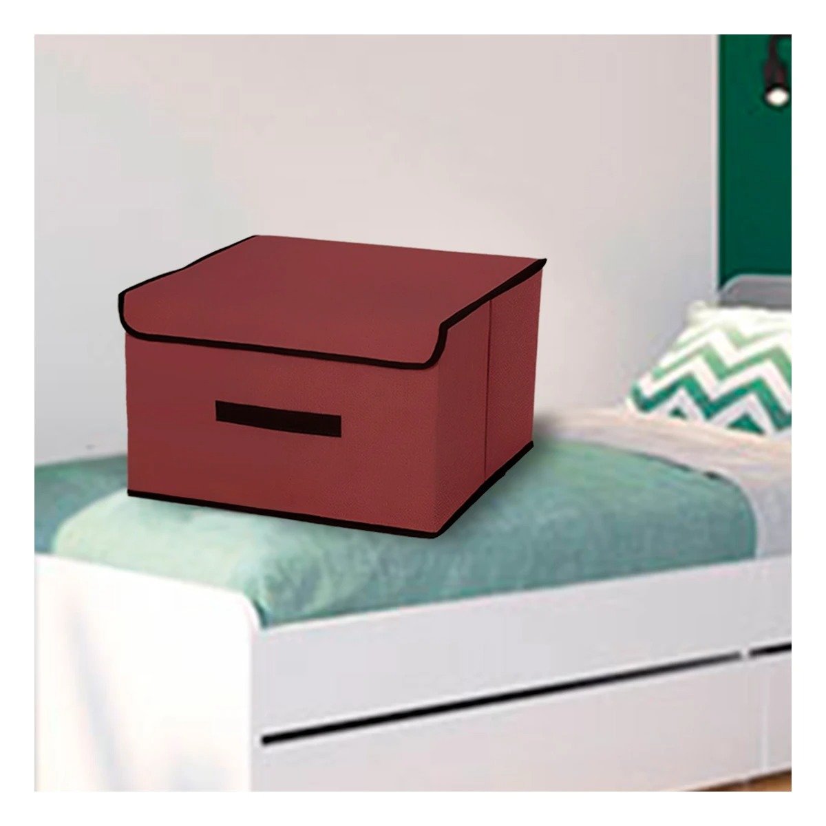 CAJA PARA GUARDAR ROPA DE TELA 36X24X23CM MARRON CON BORDE MARRON Y+PAPEL REGALO - 2