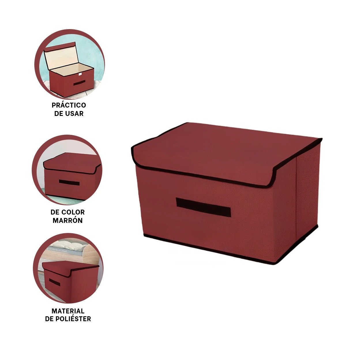 CAJA PARA GUARDAR ROPA DE TELA 36X24X23CM MARRON CON BORDE MARRON Y+PAPEL REGALO - 5