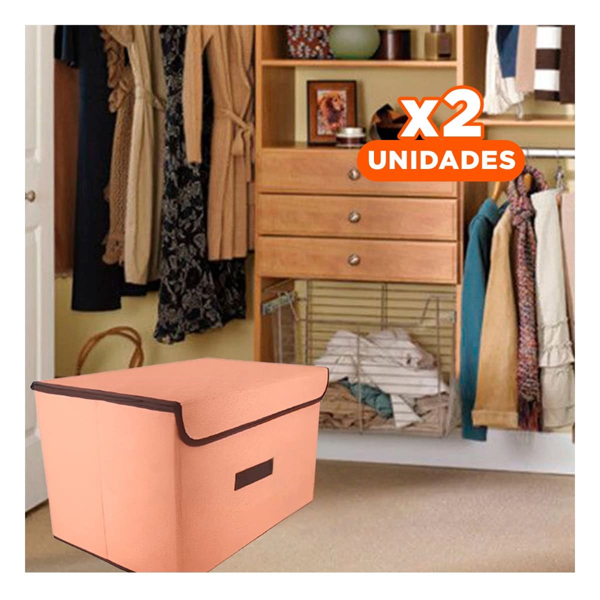 PACK2 CONTENEDOR MULTIUSO DE TELA 36X24X23CM MOSTAZA CON BORDE MARRON PARA ROPA Y+PAPEL REGALO - 1