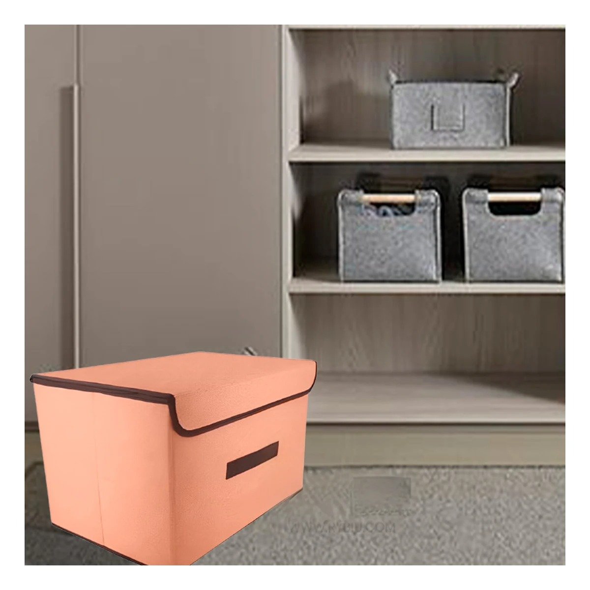 PACK2 CONTENEDOR MULTIUSO DE TELA 36X24X23CM MOSTAZA CON BORDE MARRON PARA ROPA Y+PAPEL REGALO - 5