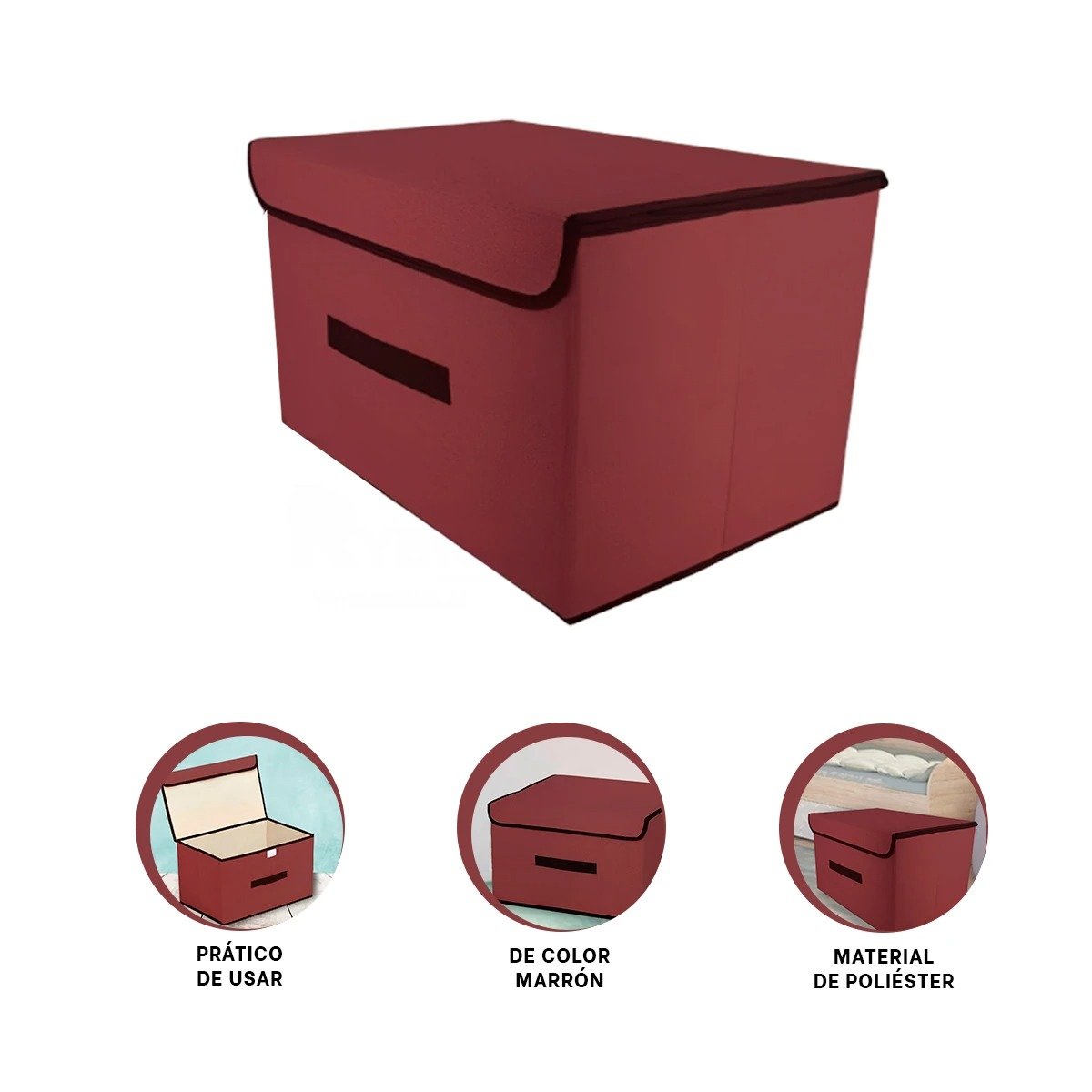 CAJA MULTIUSO DE TELA 36X24X23CM MARRON CON BORDE MARRON PARA HABITACIONES Y+POST IT - 5