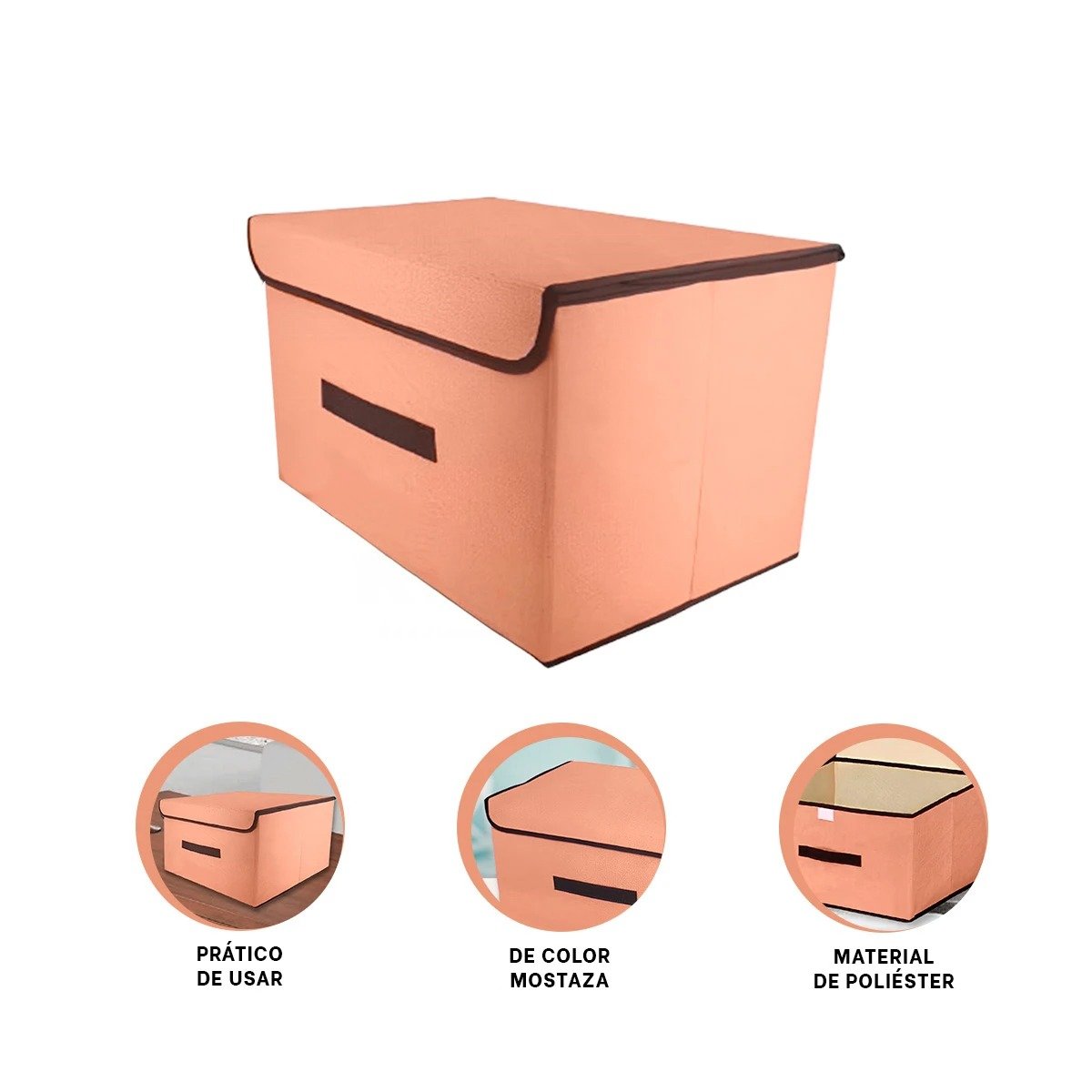 CAJA MULTIUSO DE TELA 36X24X23CM MOSTAZA CON BORDE MARRON PARA HABITACIONES Y+POST IT - 5