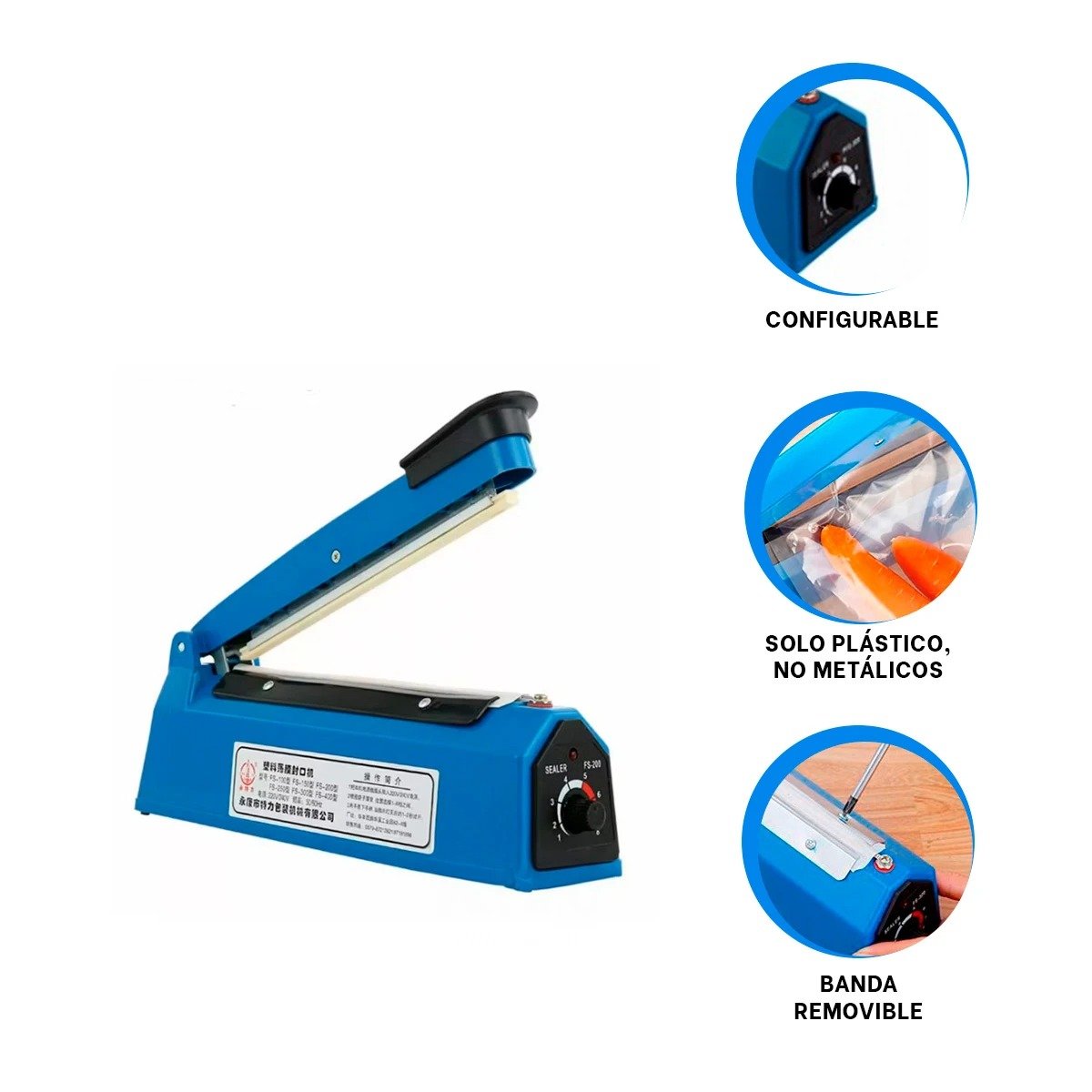 CERRADOR DE BOLSAS PORTATIL PARA CONSERVACION DE ALIMENTOS 200MM AZUL 31X11CM Y+POST IT - 5