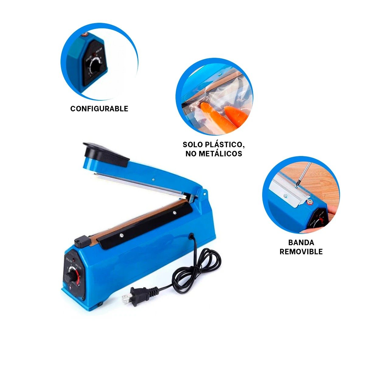 CERRADOR DE BOLSAS COMPACTO CON SISTEMA SEGURO 200MM AZUL 31X11CM Y+PAPEL REGALO - 5