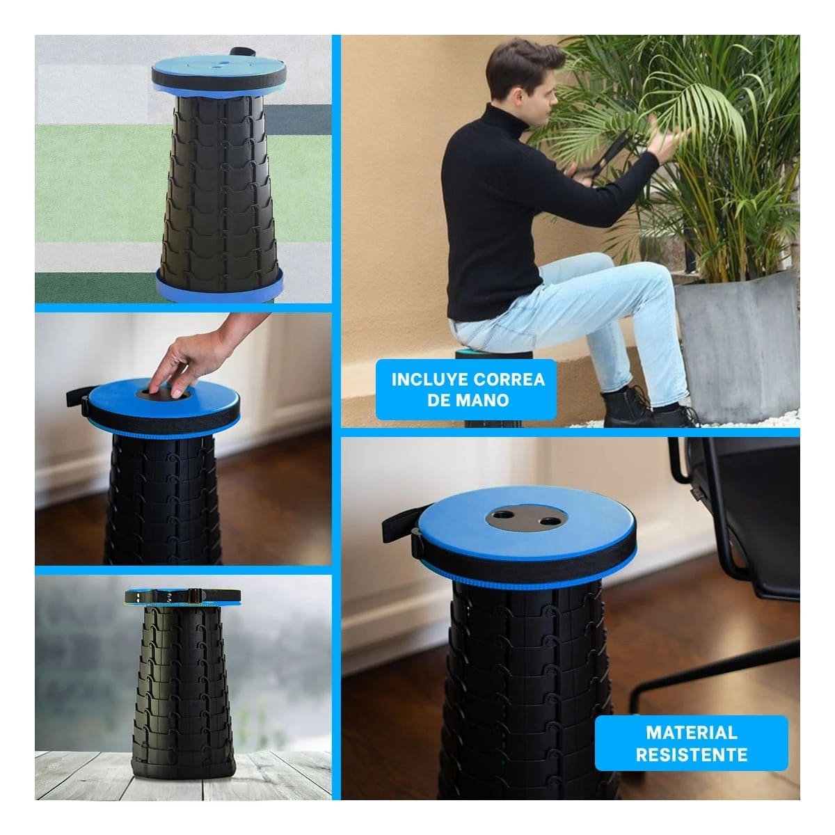 ASIENTO LIGERO Y PORTATIL CON SEGURO PARA VIAJES Y CAMPING AZUL Y+PAPEL REGALO - 3