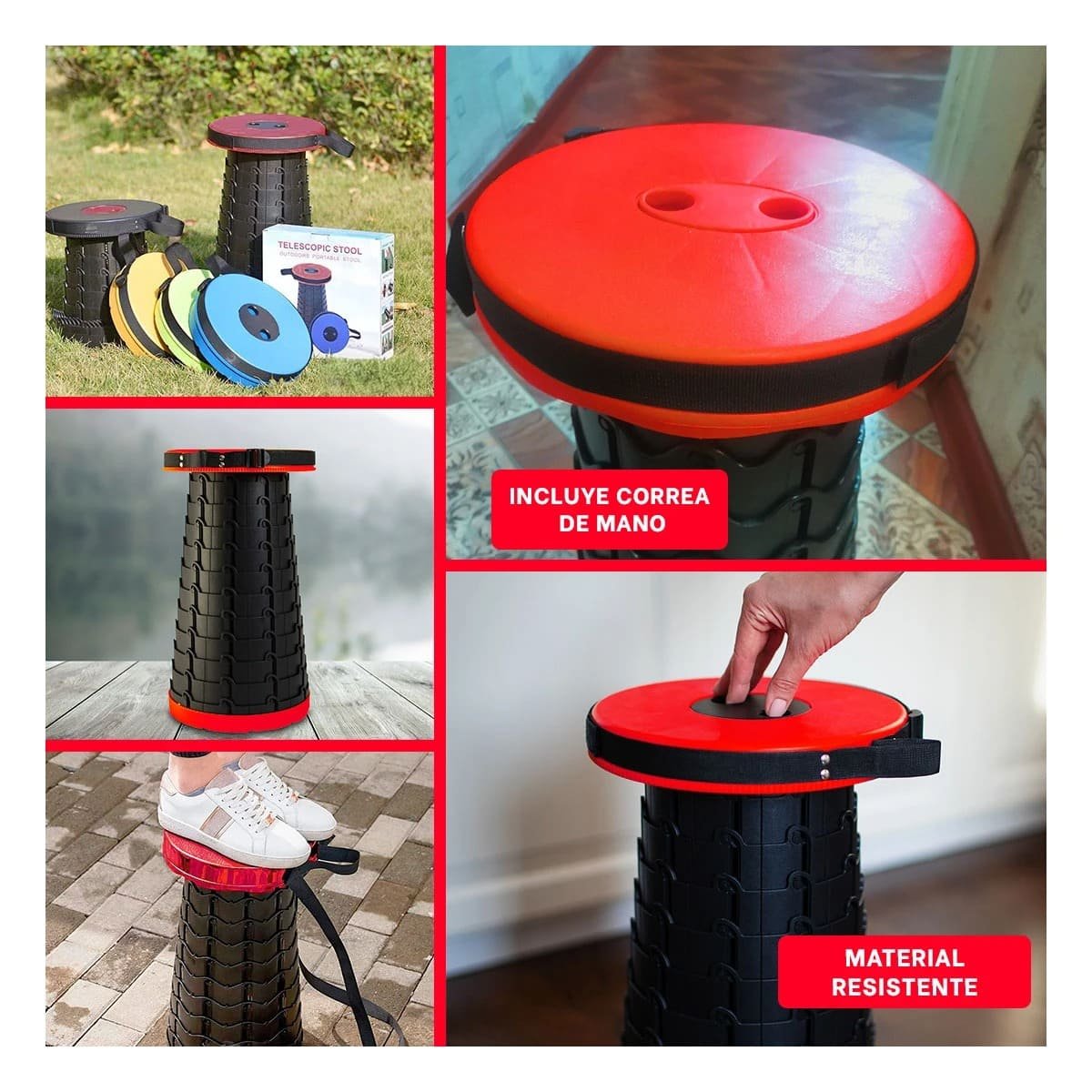 ASIENTO VERSATIL PARA CAMPING REUNIONES Y HOGAR ROJO Y+LIGAS REGALO - 1