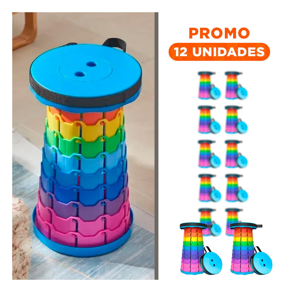 PACK12 BANCO PORTATIL PLEGABLE CON SEGURO RESISTENTE PARA FACIL MOVILIDAD EN MULTICOLOR - 1