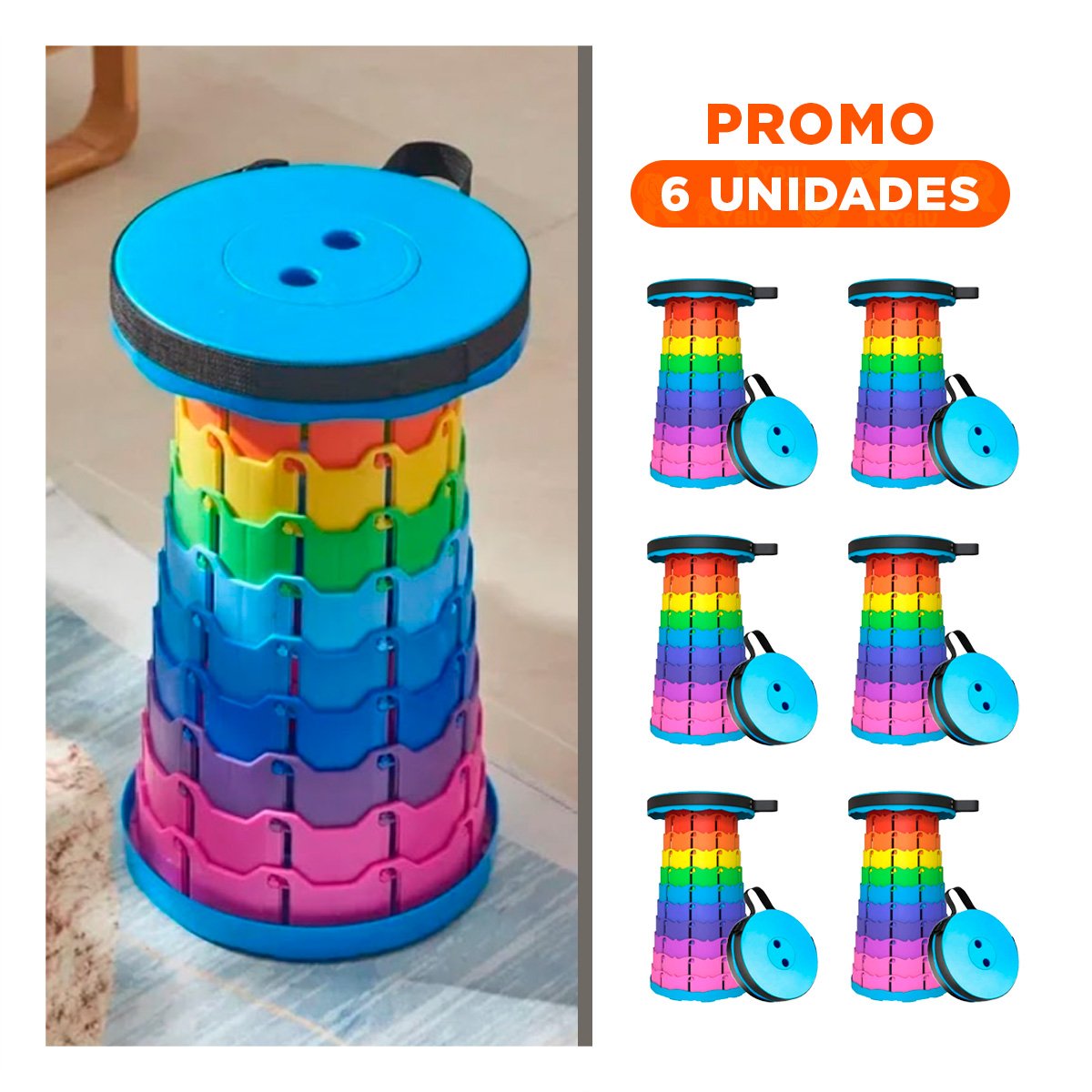 PACK6 BANCO PLEGABLE CON SEGURO PARA ESPACIOS REDUCIDOS EN MULTICOLOR Y+REGALO STICKER - 1