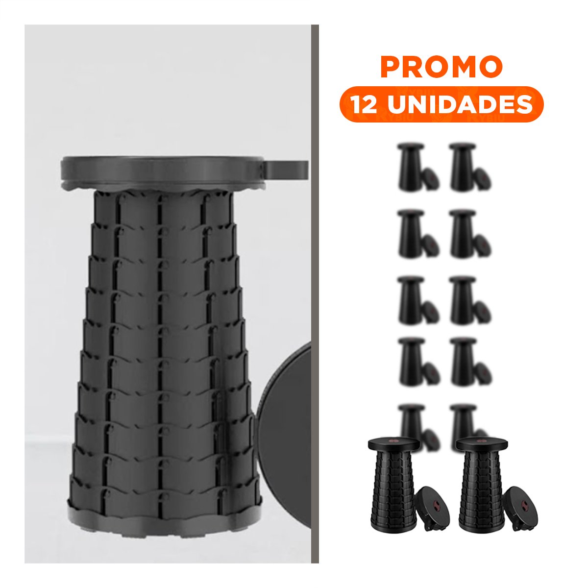 PACK12 TABURETE CONFIABLE CON SEGURO PORTATIL PARA PICNICS Y ACTIVIDADES NEGRO - 1
