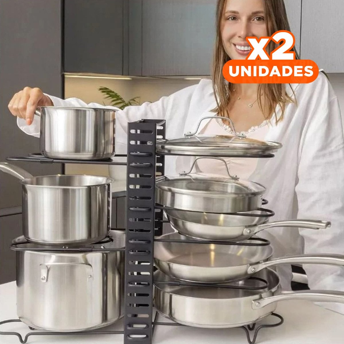 PACK2 ORGANIZADOR AJUSTABLE NEGRO PARA TAPAS Y OLLAS COCINA MODERNA Y+PAPEL REGALO - 1