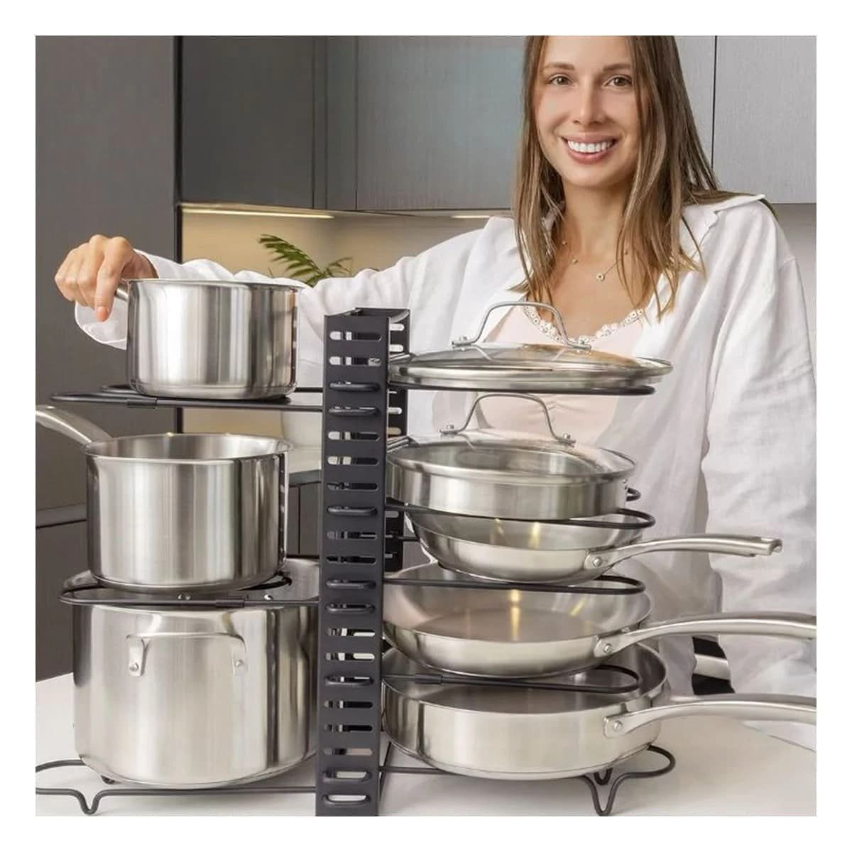 PACK2 ORGANIZADOR AJUSTABLE NEGRO PARA TAPAS Y OLLAS COCINA MODERNA Y+PAPEL REGALO - 5