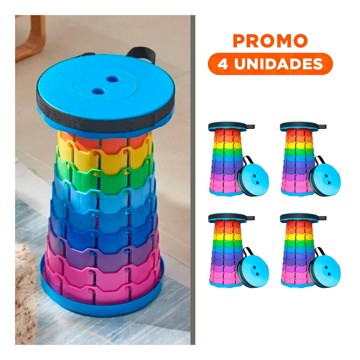 PACK4 ASIENTO PORTATIL PLEGABLE CON SEGURO ESTABLE PARA USO DIARIO EN INTERIORES EN MULTICOLOR - 1