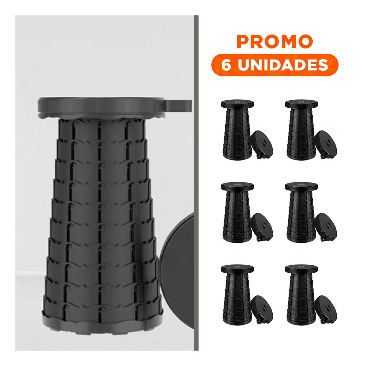 PACK6 TABURETE COMPACTO CON SEGURO PORTATIL Y PRACTICO PARA REUNIONES NEGRO Y+REGALO STICKER - 1