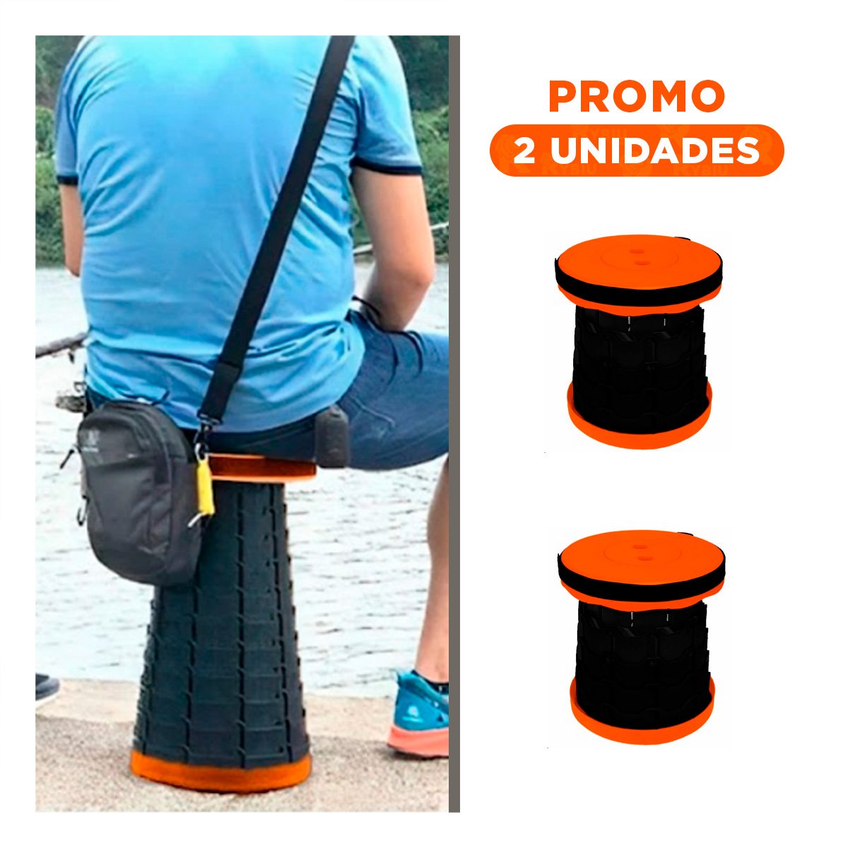 PACK2 TABURETE COMPACTO CON SEGURO PORTATIL QUE SE TRANSPORTA FACIL ANARANJADO Y+REGALO STICKER - 1