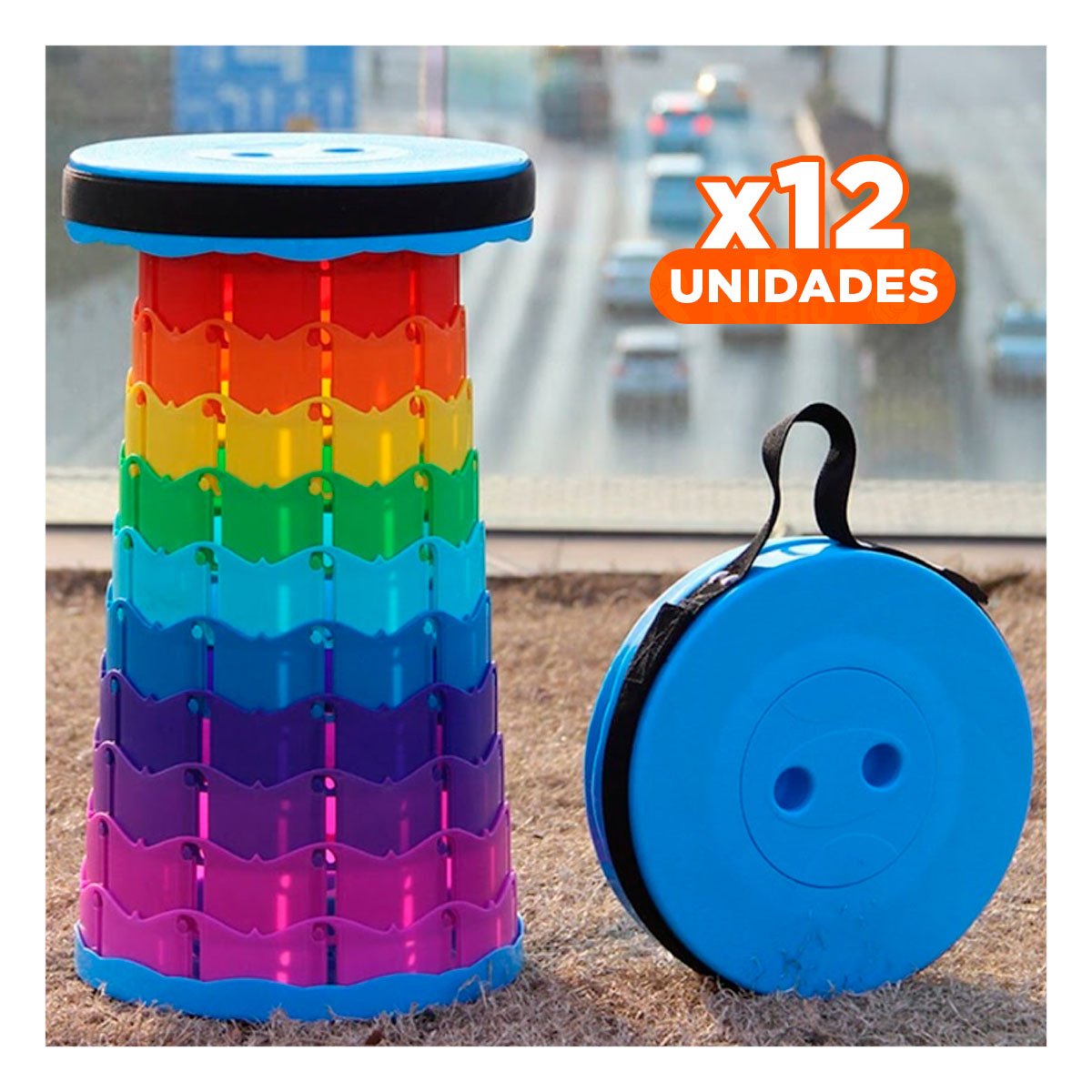 PACK12 SOPORTE PLEGABLE PARA SENTARSE CON COMODIDAD EN MULTICOLOR Y+PAPEL REGALO - 1