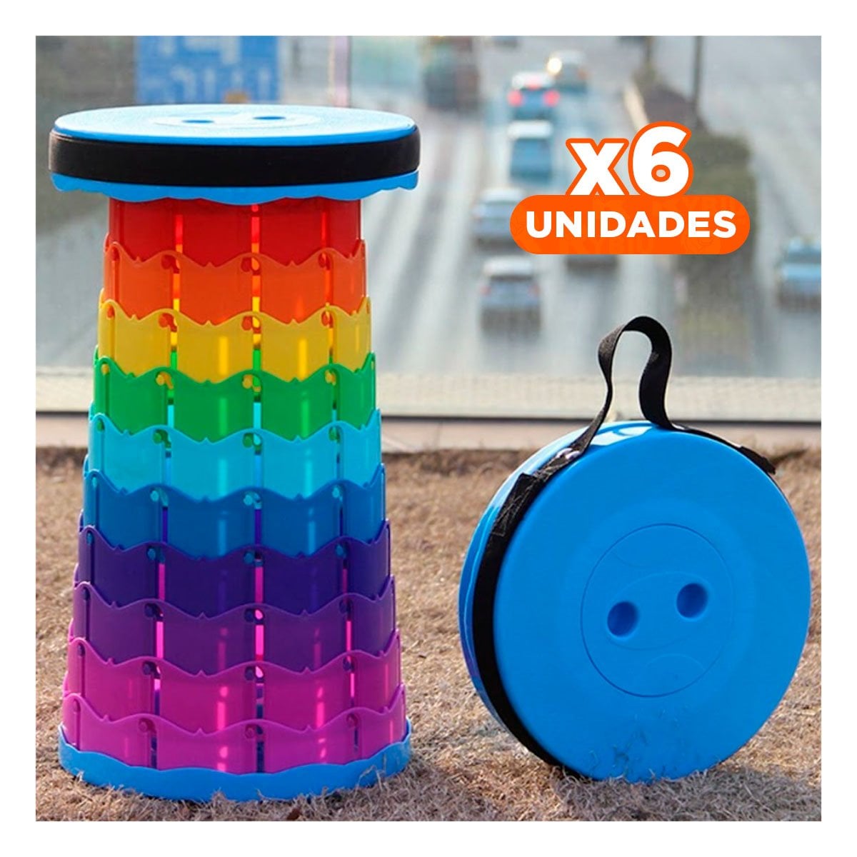 PACK6 BANCO COMPACTO PLEGABLE CON SISTEMA DE SEGURO PARA USO DOMESTICO FRECUENTE EN MULTICOLOR - 1