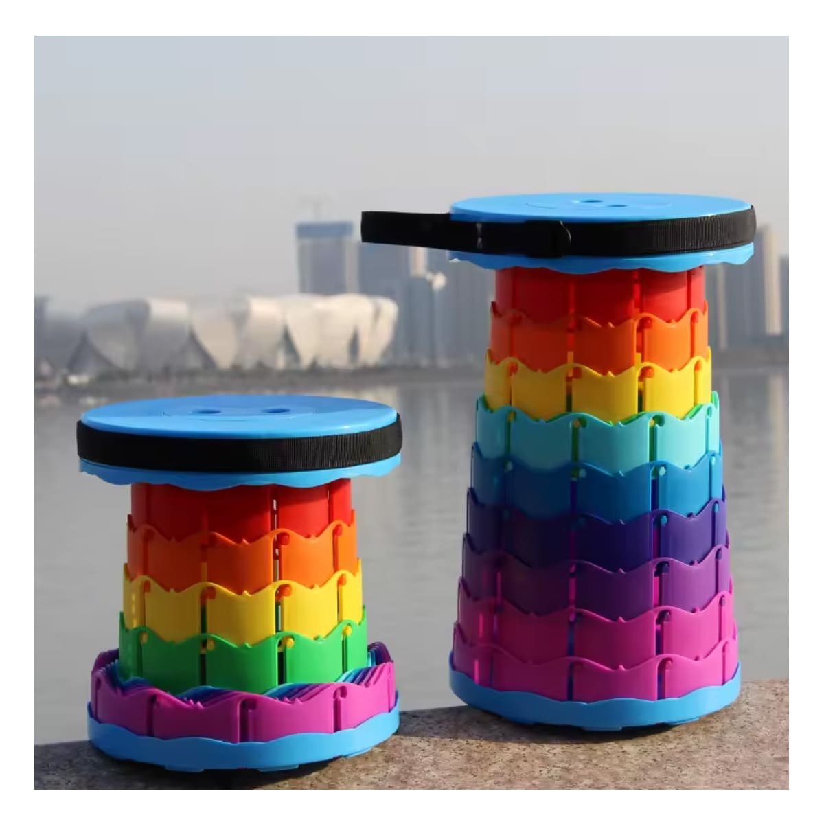 PACK12 SOPORTE PORTATIL PLEGABLE TIPO ASIENTO CON SEGURO FIRME EN MULTICOLOR Y+REGALO STICKER - 3