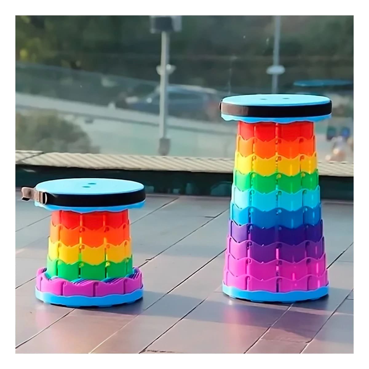 PACK12 SOPORTE PORTATIL PLEGABLE TIPO ASIENTO CON SEGURO FIRME EN MULTICOLOR Y+REGALO STICKER - 5