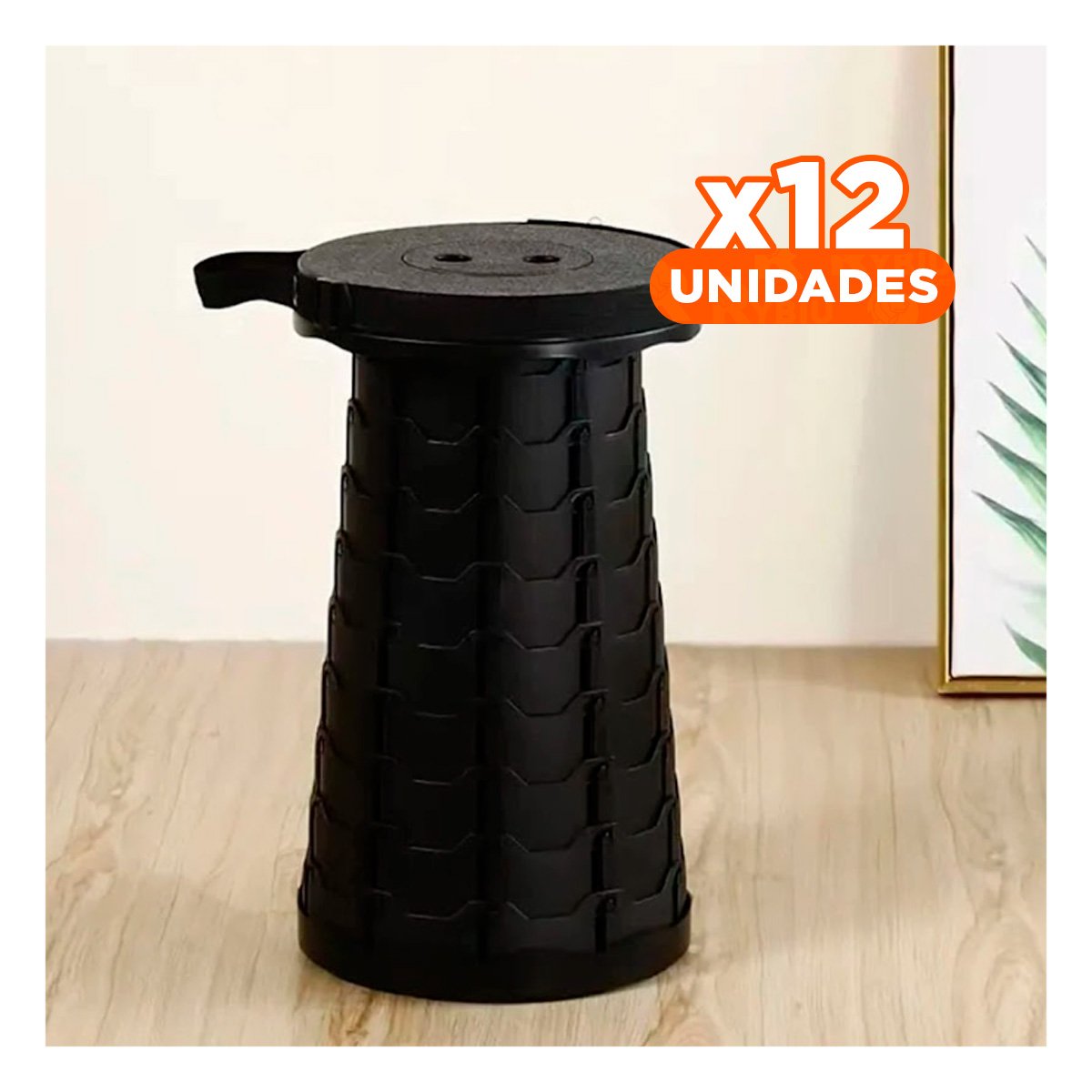 PACK12 BANQUETA LIGERA Y PORTATIL CON SEGURO PARA AÑADIR ASIENTOS NEGRO Y+PAPEL REGALO - 1