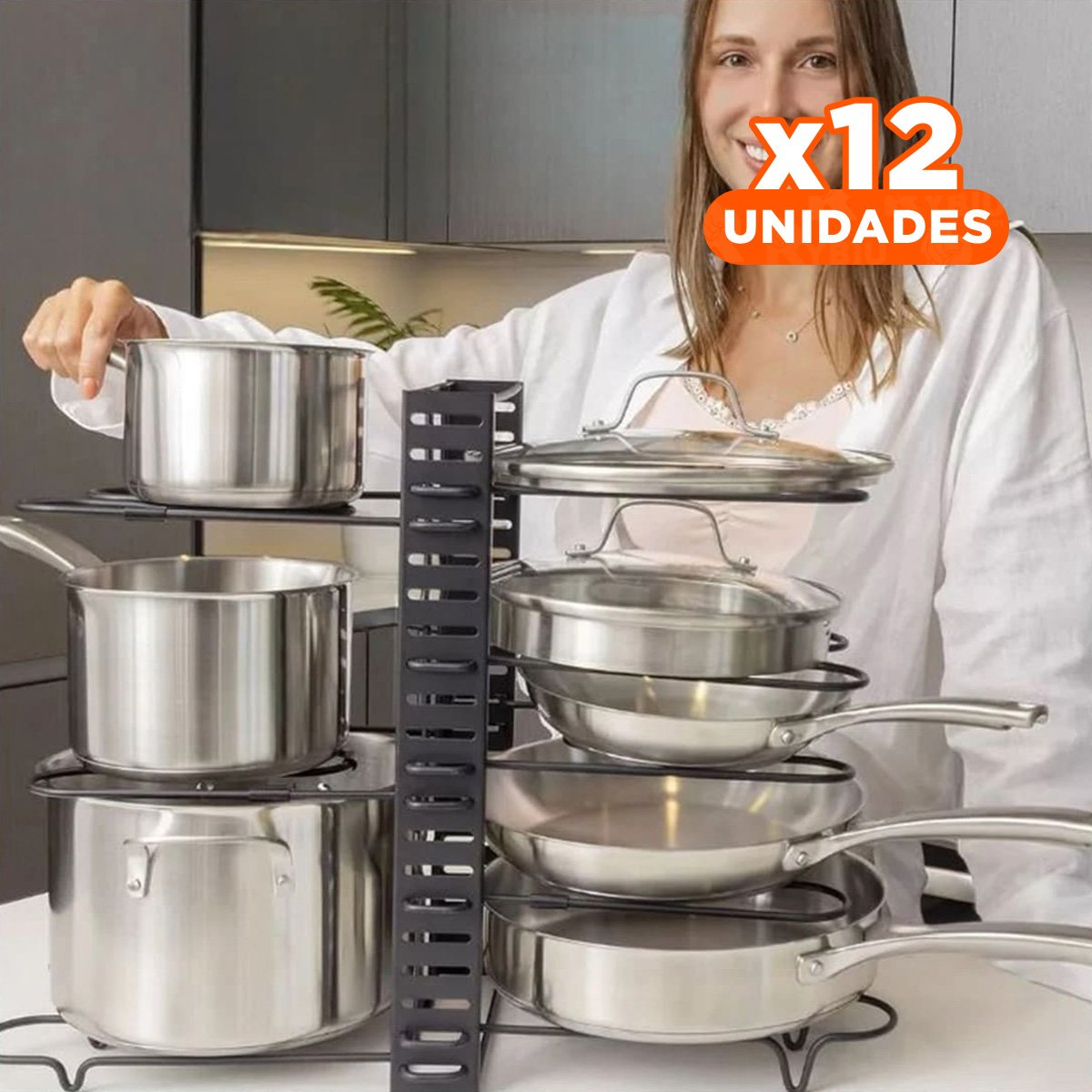 PACK12 RACK NEGRO AJUSTABLE PARA TAPAS Y OLLAS COCINA MODERNA Y+PAPEL REGALO - 1