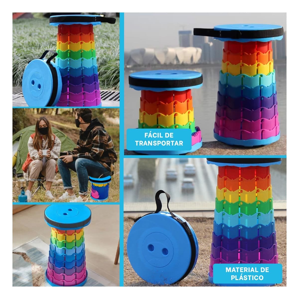 SILLA COMPACTA PLEGABLE CON SEGURO PRACTICO PARA MOVER Y GUARDAR EN MULTICOLOR Y+LIGAS REGALO - 1