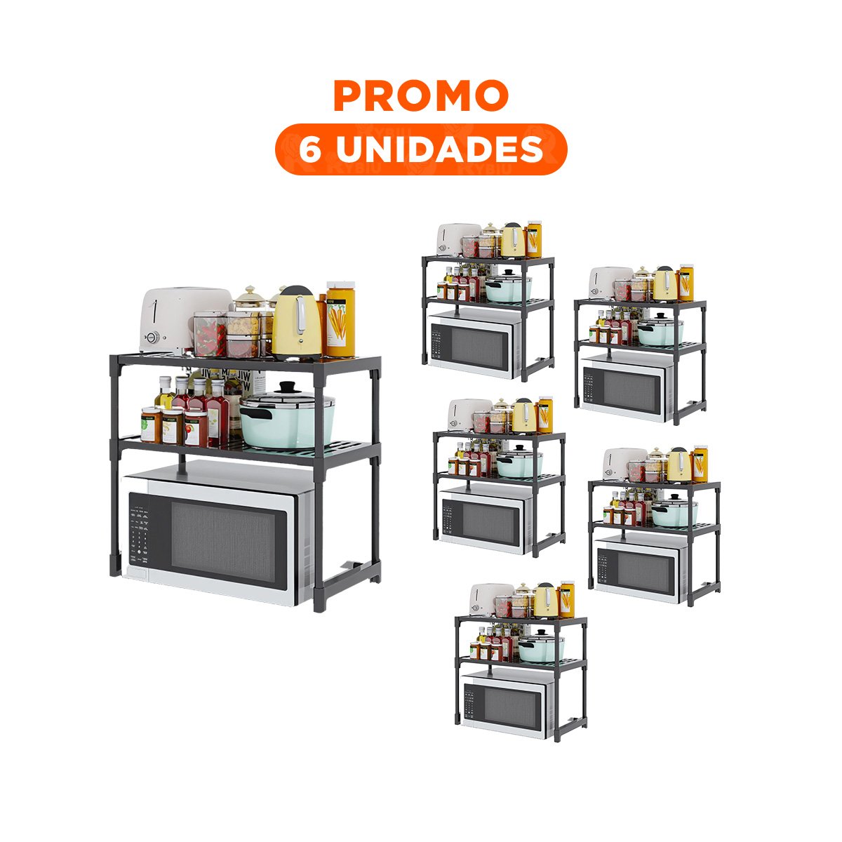 PACK6 SOPORTE COMPACTO 2 NIVELES NEGRO FUNCIONAL Y RESISTENTE Y+REGALO STICKER - 1