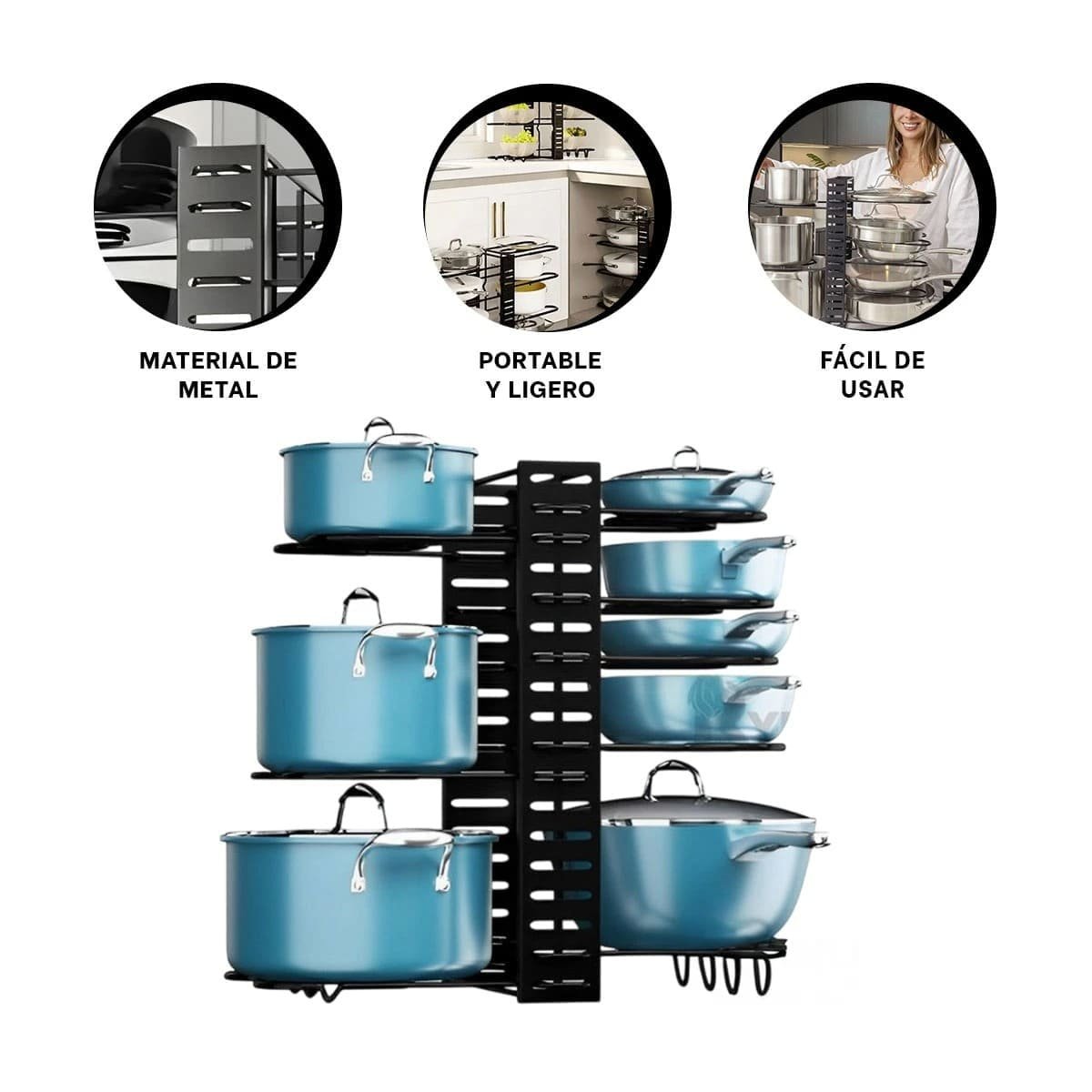 SOPORTE ESTANTE PARA TAPAS Y OLLAS NEGRO MULTIFUNCIONAL COCINA Y+POST IT - 5