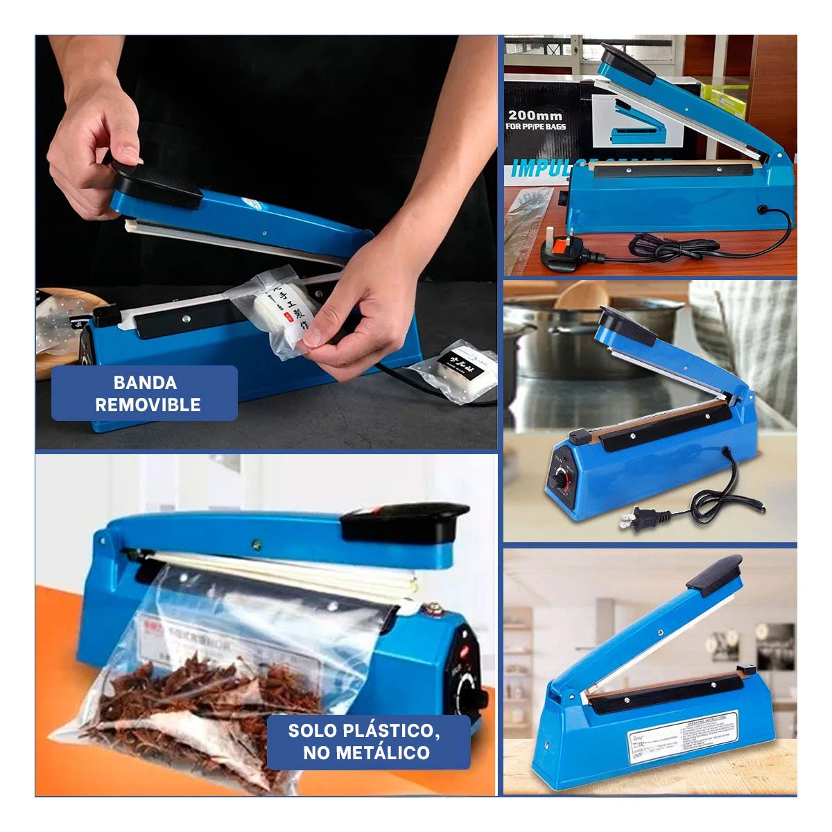CERRADOR DE BOLSAS PORTATIL FACIL DE USAR PARA COCINA 200MM AZUL 31X11CM - 2