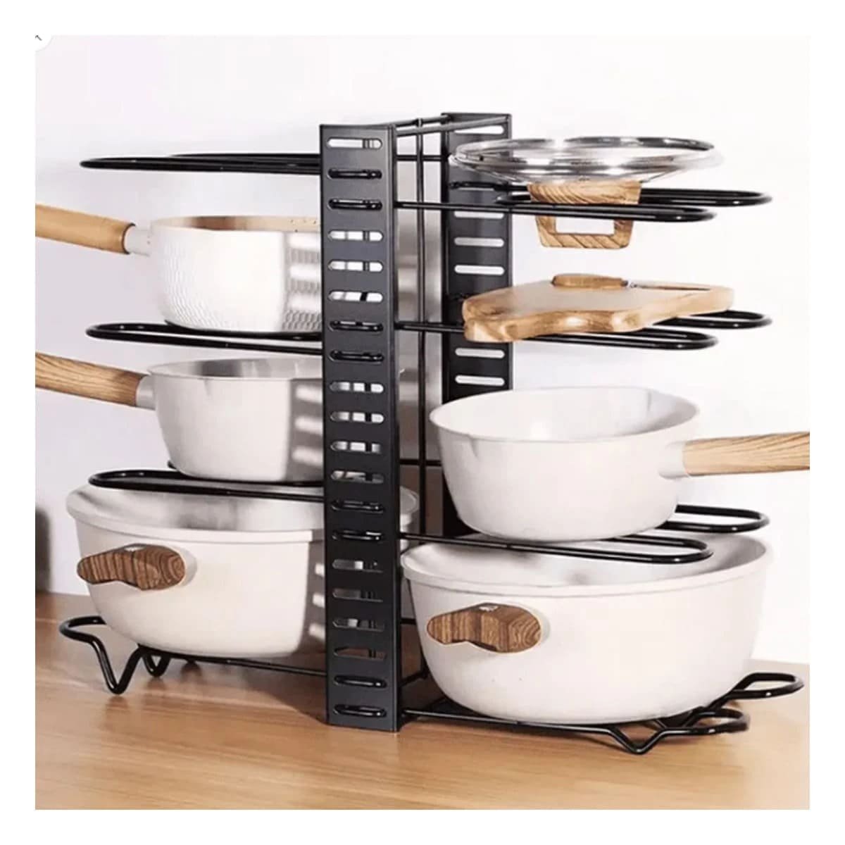 PACK4 ESTANTE NEGRO PARA COCINA TAPAS Y OLLAS CON 3 FORMAS Y+REGALO STICKER - 5