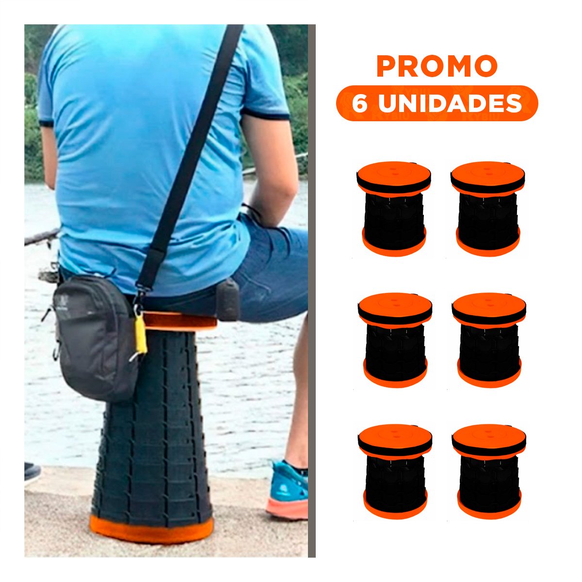 PACK6 BUTACA COMPACTA Y PORTATIL CON SEGURO PARA USO DIARIO ANARANJADO Y+REGALO STICKER - 1
