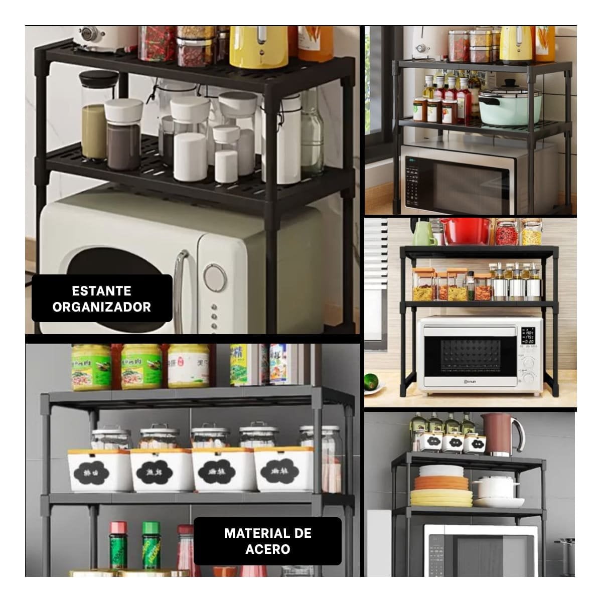 PACK2 REPISA DE COCINA 2 NIVELES NEGRO DURADERA Y PRACTICA PARA UTENSILIOS Y+PAPEL REGALO - 3
