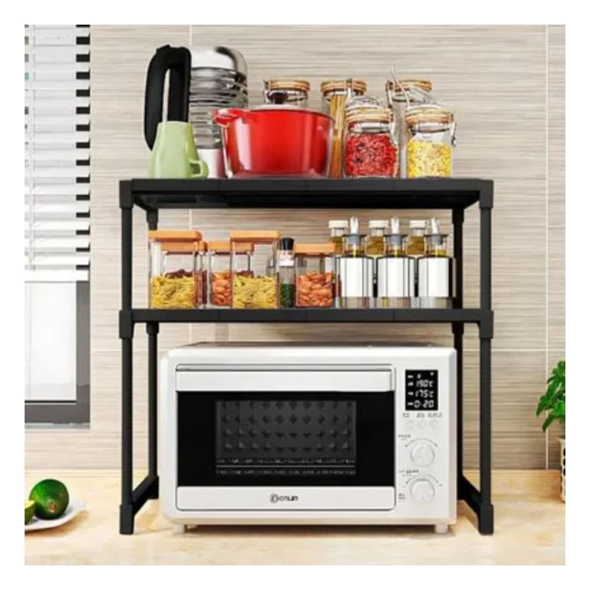 ESTANTE ORGANIZADOR DE MICROONDAS 2 NIVELES NEGRO PARA COCINA MODERNA Y ORDENADA - 5