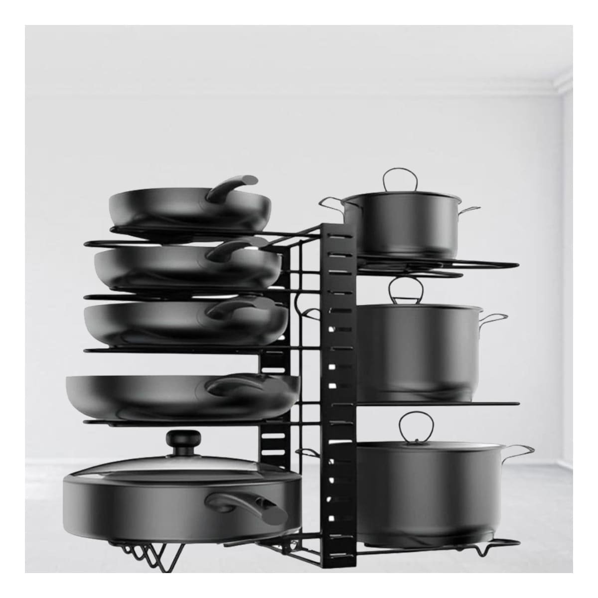 PACK2 ORGANIZADOR VERSATIL PARA TAPAS Y OLLAS NEGRO EN COCINA Y+REGALO STICKER - 5