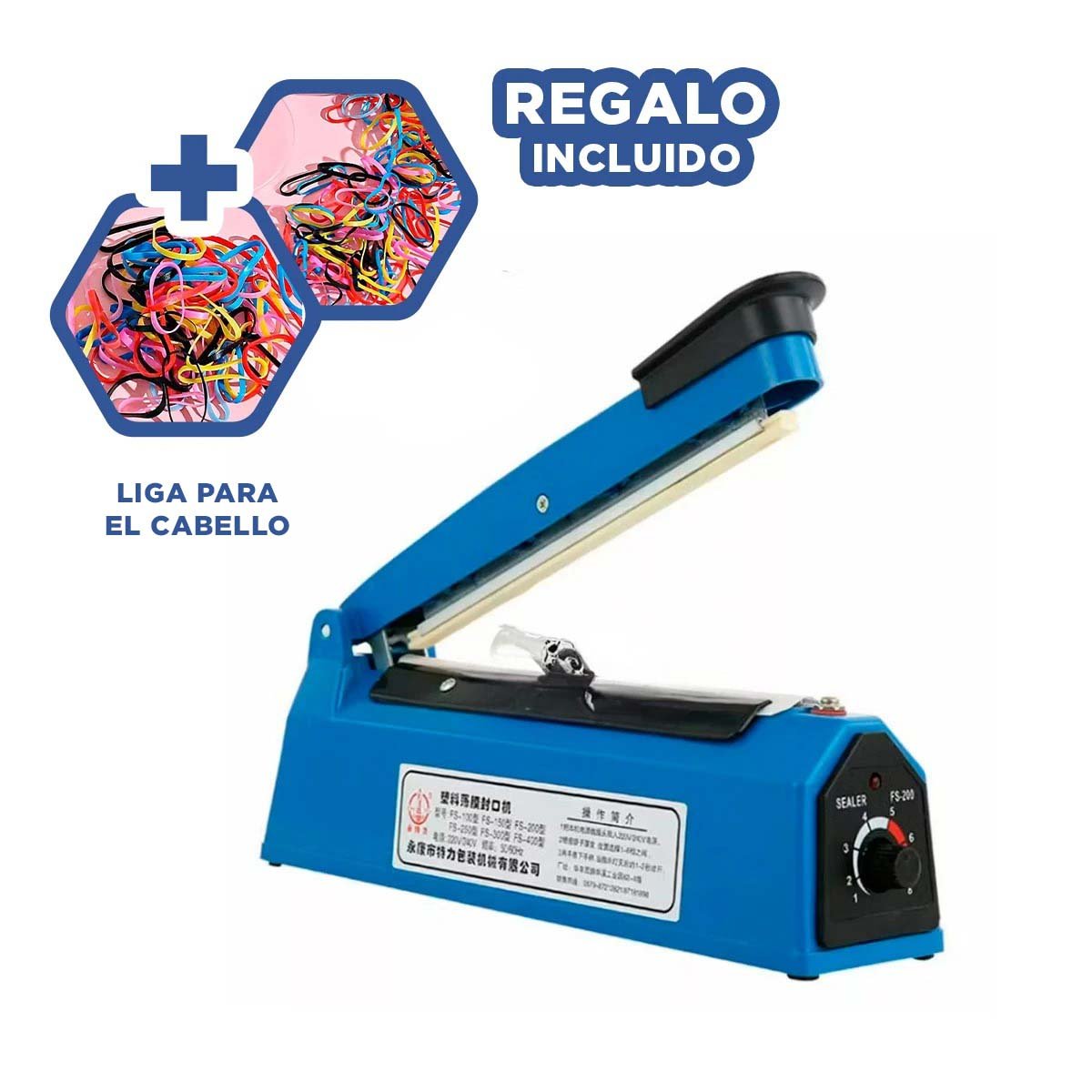 CERRADOR DE BOLSAS DURABLE CON CIERRE RAPIDO PARA HOGAR 200MM AZUL 31X11CM Y+LIGAS REGALO - 2