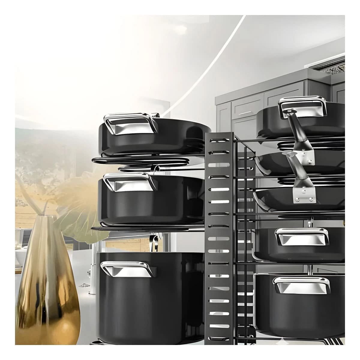 SOPORTE PORTAVASOS Y OLLAS AJUSTABLE PARA COCINA NEGRA MULTIFUNCIONAL - 3