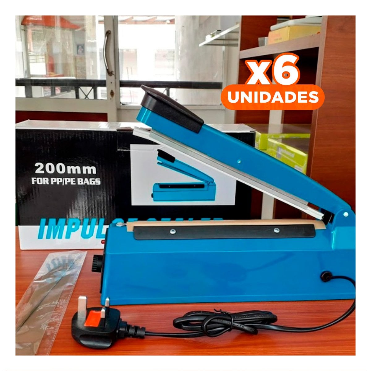 PACK6 MAQUINA DE SELLAR BOLSAS COMPACTA Y FACIL DE TRANSPORTAR 200MM - AZUL - 31X11CM - 1