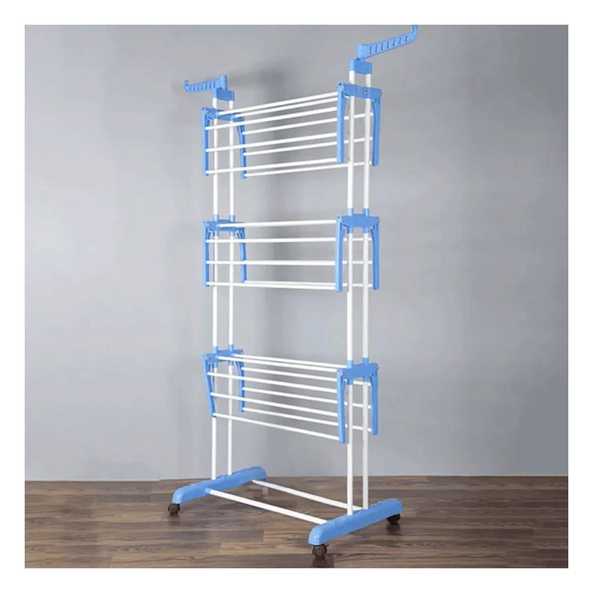 COLGADOR DE ROPA CON SISTEMA PLEGABLE Y TRES NIVELES PARA HOGAR EN CELESTE Y+REGALO STICKER - 2