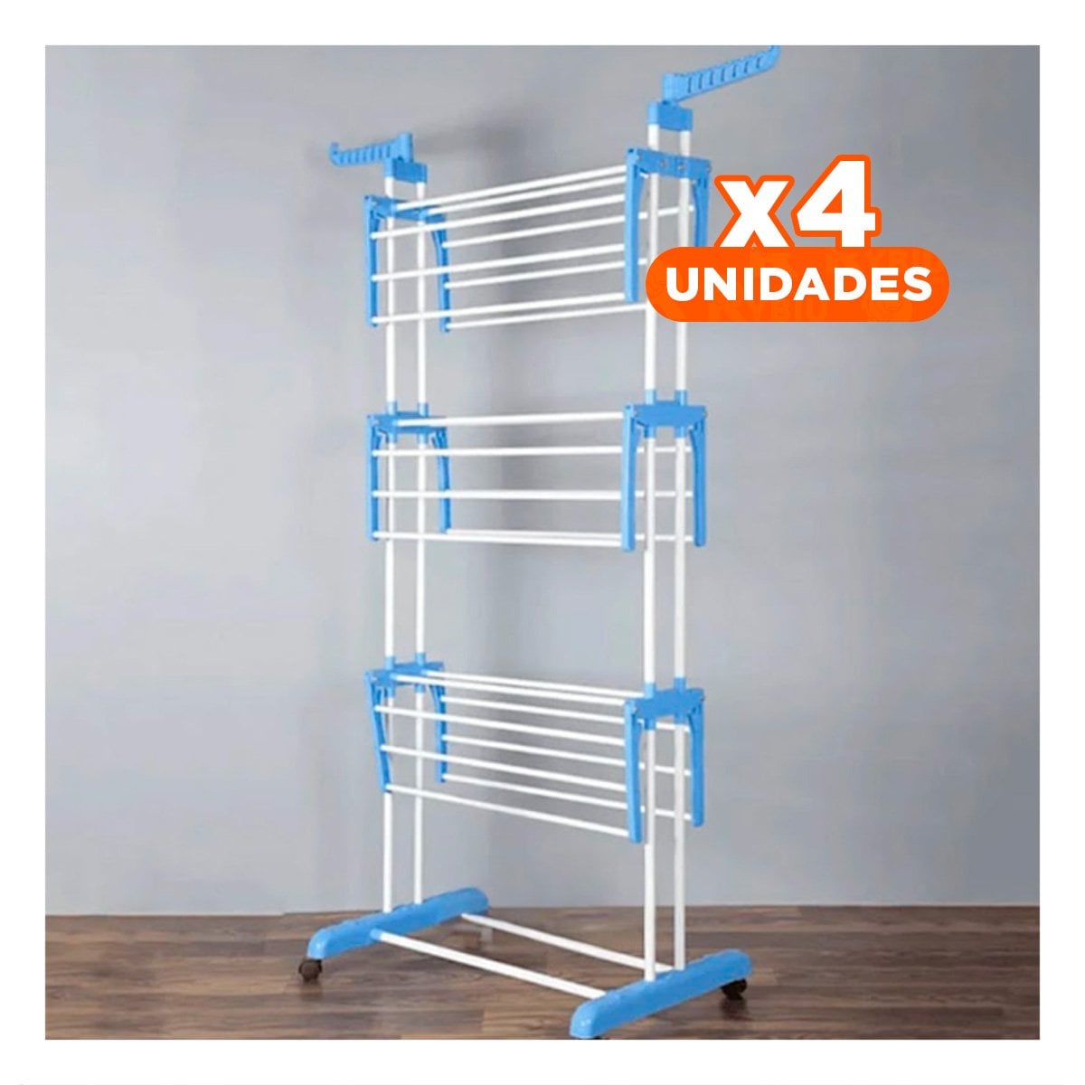 PACK4 SOPORTE PRACTICO PLEGABLE DE ROPA PARA HOGAR EN CELESTE Y+REGALO STICKER - 1
