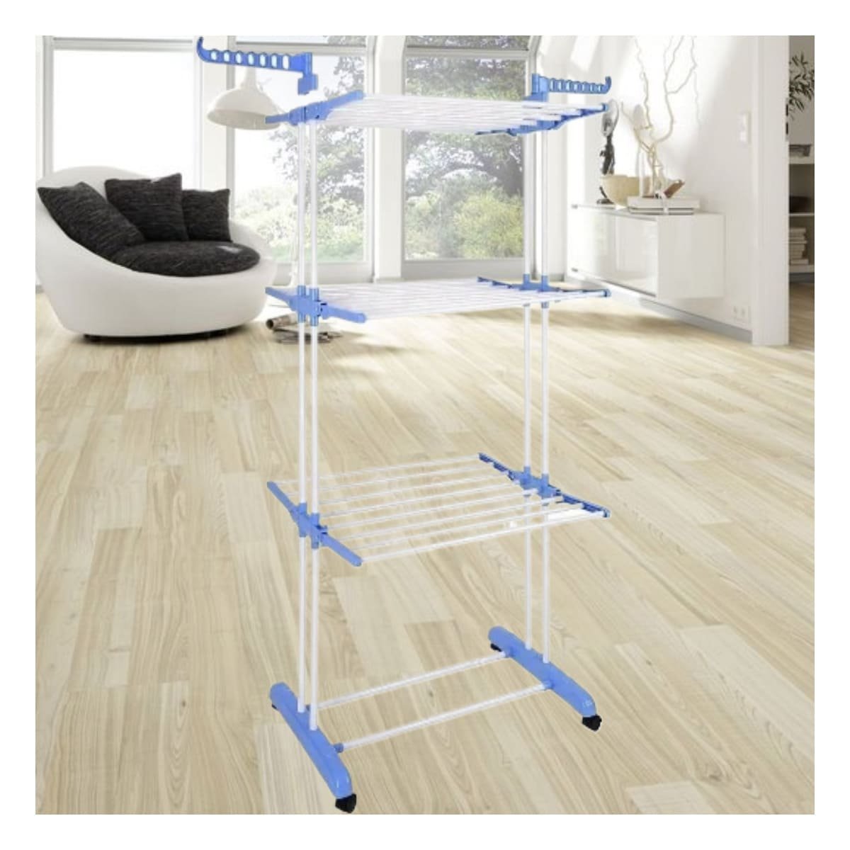 PACK4 SOPORTE PRACTICO PLEGABLE DE ROPA PARA HOGAR EN CELESTE Y+REGALO STICKER - 3