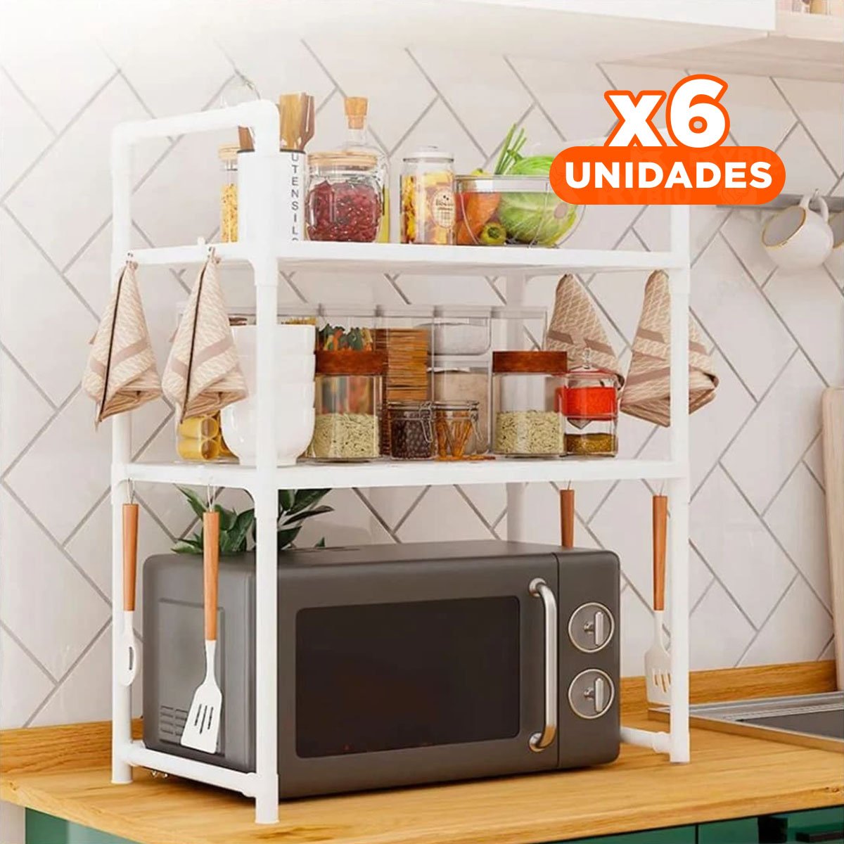 PACK6 SOPORTE MODULAR 2 NIVELES BLANCO ELEGANTE Y DURADERO - 1