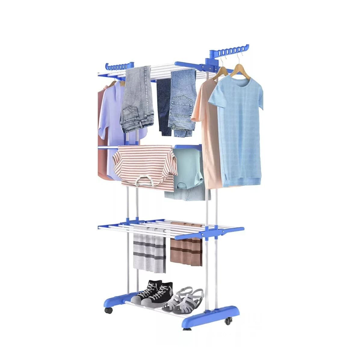 PACK2 SECADOR DOMESTICO DE ROPA CON FORMATO PLEGABLE Y TRES NIVELES EN CELESTE Y+REGALO STICKER - 2