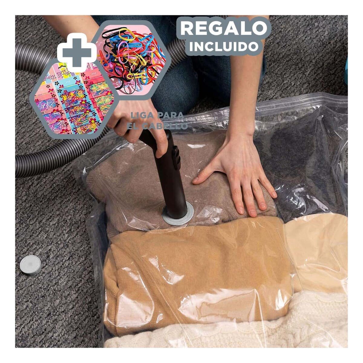 BOLSA AL VACIO DURABLE Y RESISTENTE PARA TEXTILES TRANSPARENTE EMPAQUE GRIS Y+LIGAS REGALO - 2