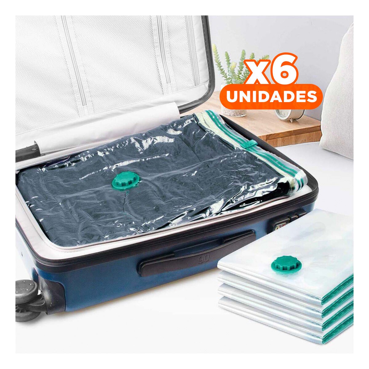 PACK6 SACO AL VACIO COMPACTO Y RESISTENTE TRANSPARENTE EMPAQUE VERDE - 1