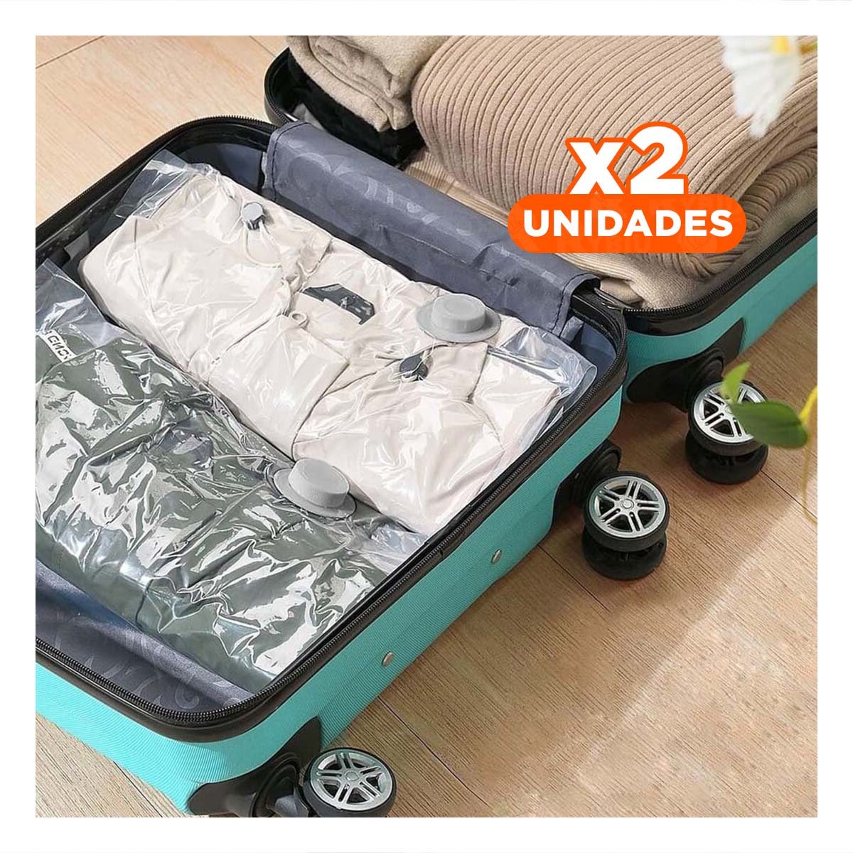 PACK2 ALMACENADOR AL VACIO COMPACTO Y RESISTENTE TRANSPARENTE EMPAQUE GRIS Y+PAPEL REGALO - 1