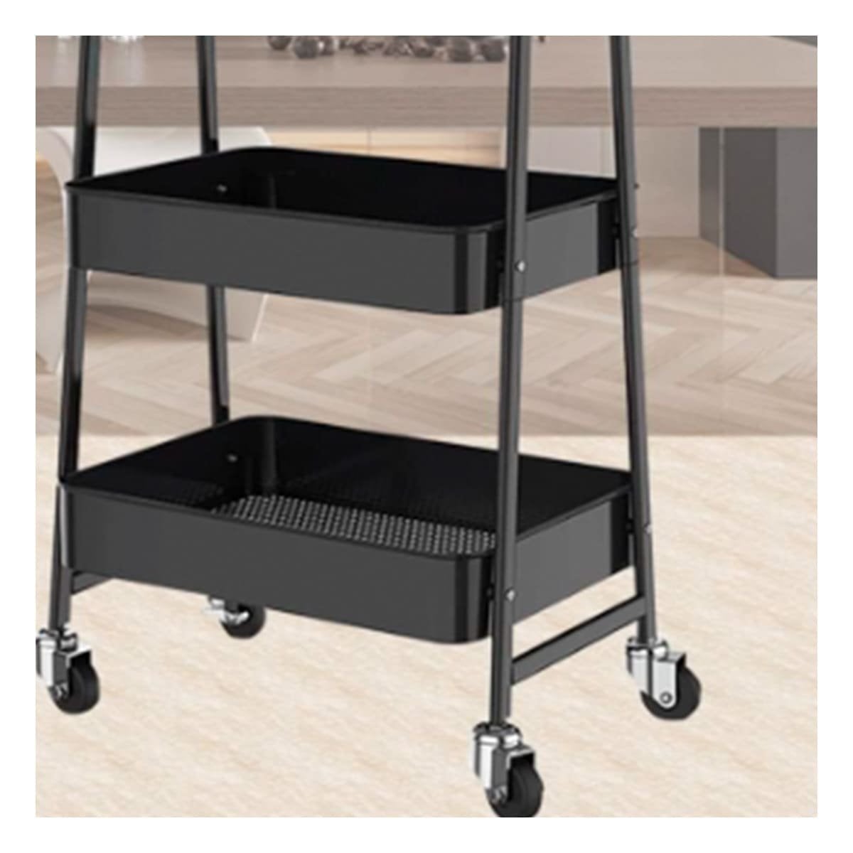RACK CARRITO 3 NIVELES CON RUEDAS Y ASAS METAL NEGRO PARA COCINA Y SALA Y+POST IT - 1