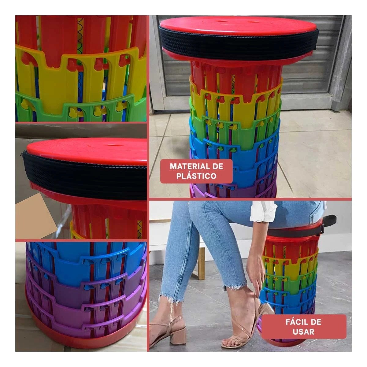 SILLA PLEGABLE PENSADA PARA REUNIONES CON 3 SEGUROS ROJO MULTICOLOR Y+PAPEL REGALO - 3