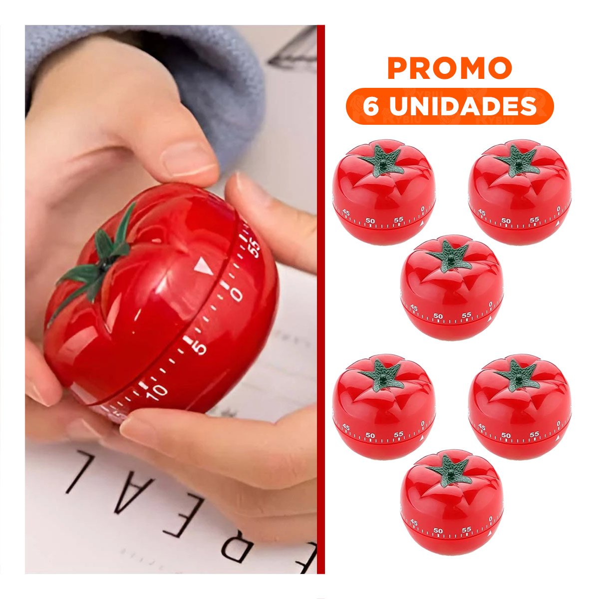 PACK6 CRONOMETRO TOMATE ROJO PARA COCINAR CON PRECISION Y RAPIDEZ Y+REGALO STICKER - 1