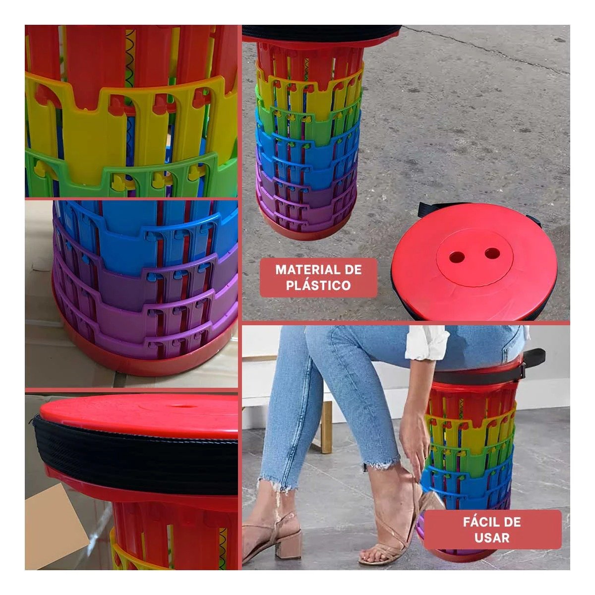 SILLA PLEGABLE CON 3 SEGUROS Y ESTRUCTURA PORTATIL PARA SENTARSE ROJO MULTICOLOR - 2