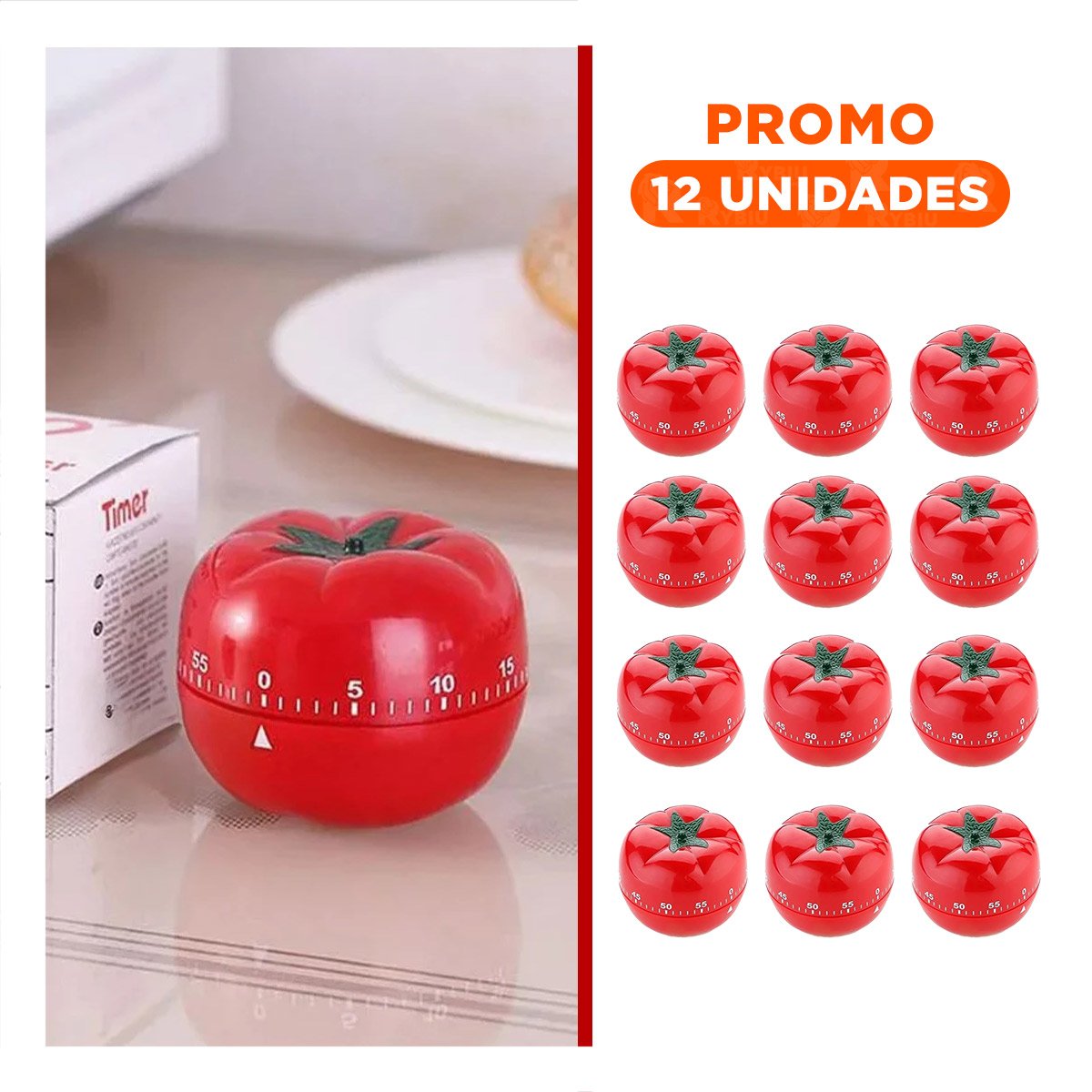 PACK12 CRONOMETRO COCINA TOMATE ROJO PRACTICO Y SENCILLO DE MANEJAR - 1